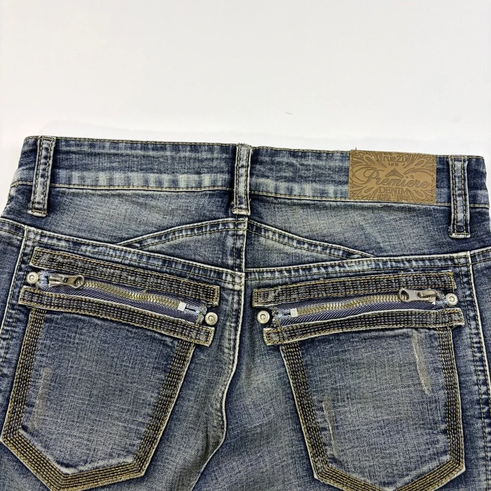 Rue21 Premiere Denim Skinny Jeans Womens 11/2 Blue Low Rise Zipper Pocket Y2K